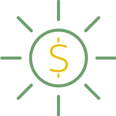 Icon of the sun with a dollar sign in the middle